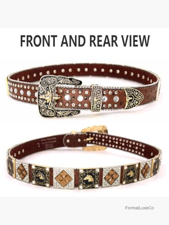 Genuine Leather Rhinestone Western Belt with Crystal Studs main image 3